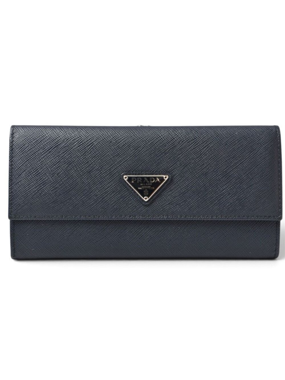Prada Wallet Kiss Lock Saffiano Triangle Triang Baltico Navy